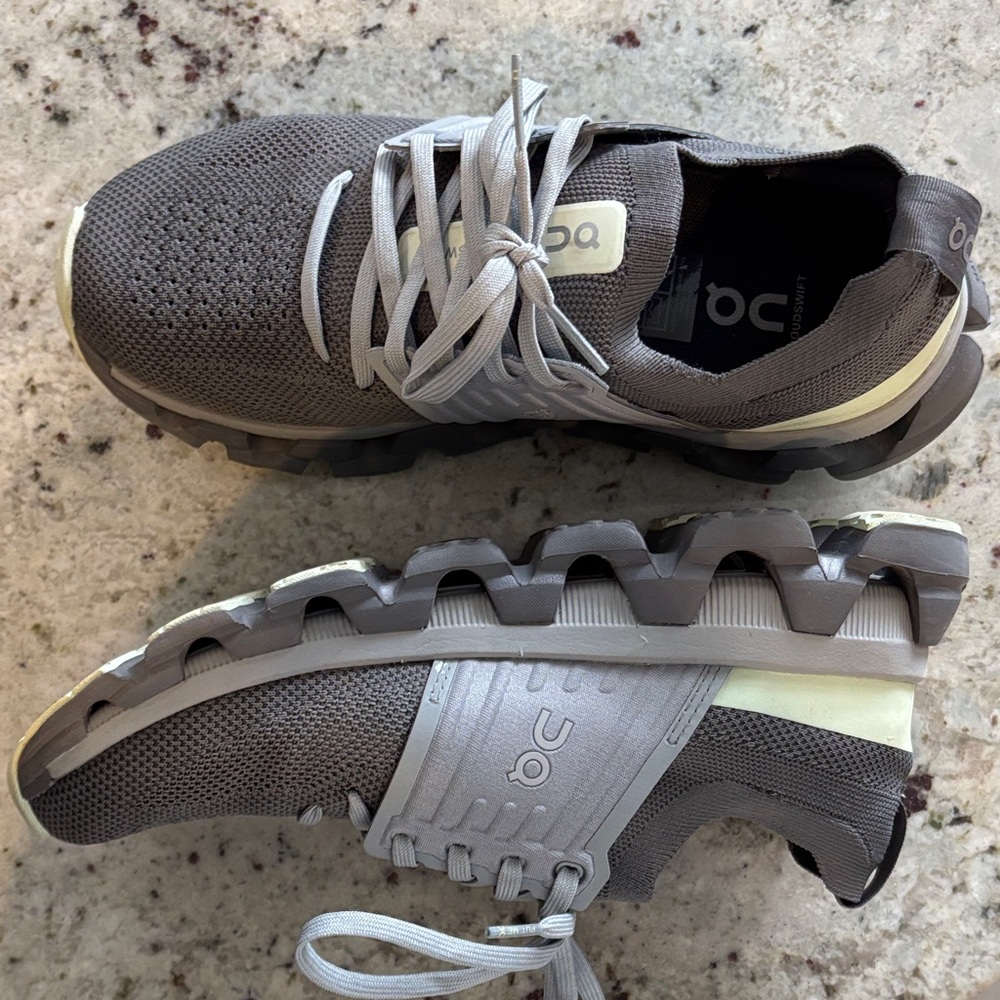 On Running Charcoal and Green Sneakers